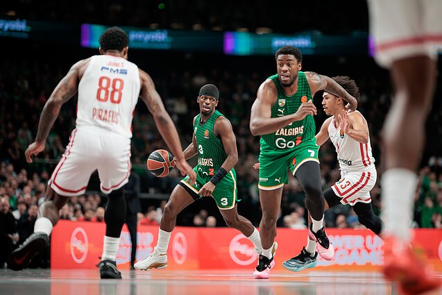 Sylvainas Francisco, Mosesas Wrightas. Eurolyga: Kauno „Žalgiris“ – Pirėjo „Olympiakos“ | E. Blažio / LRT nuotr.